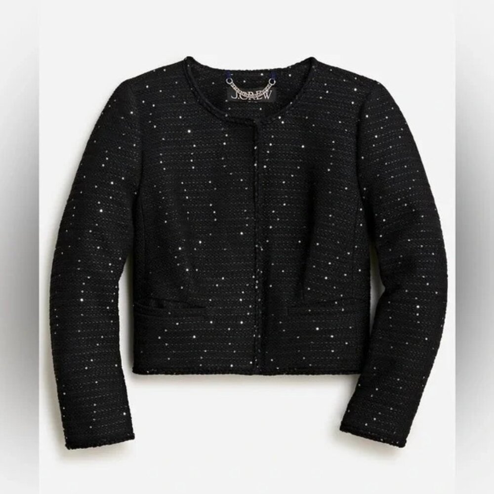 J. Crew Louisa Lady Jacket in Black Sequin Tweed Size 6